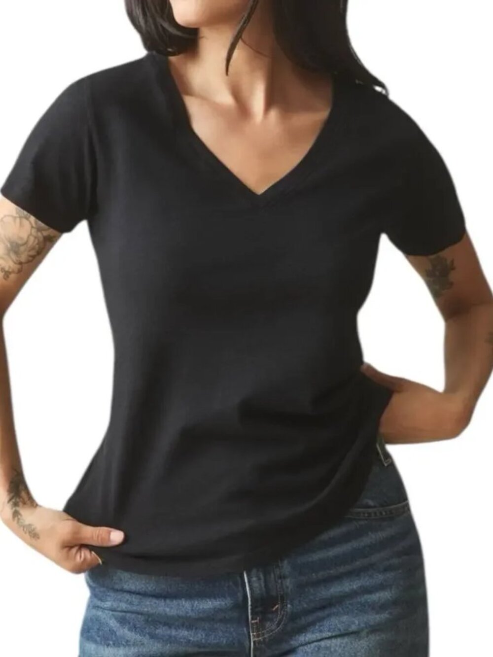 NWOT American Giant Women’s Premium Slub V Neck Tee Black Women’s Size Large